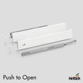 Hettich Atira Drawer – 30kg Push-to-Open – White This Hettich Atira 30kg Push-to-Open Drawer Set in White delivers clean, handleless design with smooth mechanical opening. Ideal for modern cabinetry, the drawer features a push-to-open runner system and sl