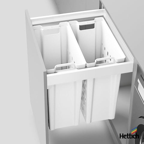 Hettich AvanTech YOU Pull Laundry set, includes drawer in White - 40kg, 600mm, 40L + 40L