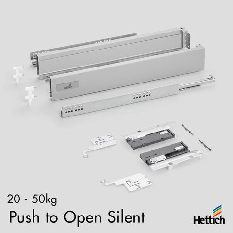 Hettich Atira drawer, Push-to-open SILENT, 20-50kg, Silver