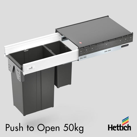 Hettich Atira Bin Set, Push-to-Open – Includes Drawer – White