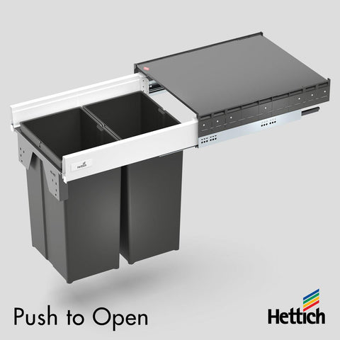 Hettich Atira Bin Set, Push-to-Open – Includes Drawer – White