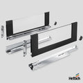 Hettich AvanTech YOU Glass Inlay Drawer Set – Anthracite, Actro Silent 40kg Bring a modern edge to your cabinetry with the Hettich AvanTech YOU Glass Inlay Drawer Set in Anthracite, complete with clear glass side panels and Actro Silent 40kg runners. This