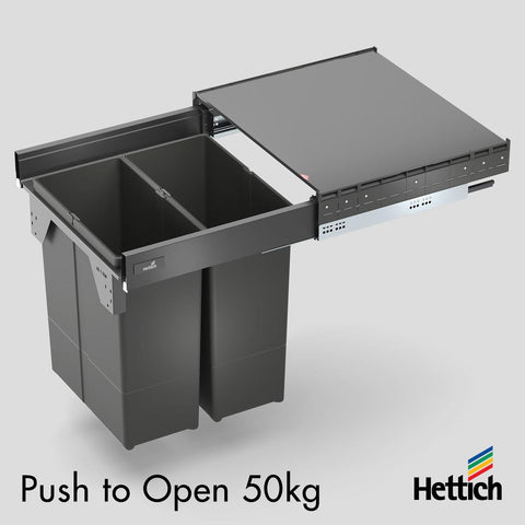 Hettich Atira Bin Set, Push-to-Open – Includes Drawer – Anthracite