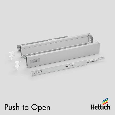 Hettich Atira drawer, 30kg, Push-to-open, Silver