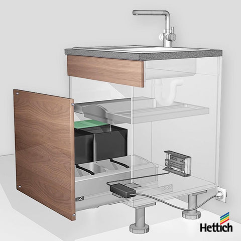 Hettich Easys, push-to-open silent for bins - Stand-alone kit, including power cable