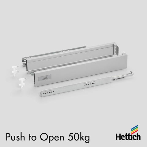Hettich Atira Drawer – 50kg Push-to-Open – Silver