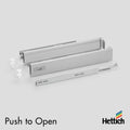 Hettich Atira drawer, 30kg, Push-to-open, Silver The Hettich Atira 30kg Push-to-Open Drawer in Silver is a sleek, handleless drawer system ideal for modern cabinetry. It features push-to-open runners that allow drawers to open effortlessly with a light pr