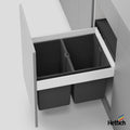 Hettich AvanTech YOU bin set, includes drawer in White The Hettich AvanTech YOU Bin Set in White combines sleek German-engineered design with practical waste management for modern kitchens. Featuring a fully integrated AvanTech YOU drawer system in a clea