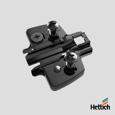 Hettich Sensys Mounting Plate – Obsidian Black, Direct-Adjustment, Euro Screws, D = 1.5mm