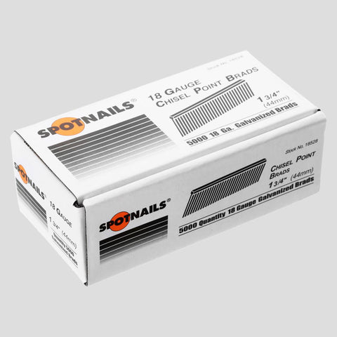Spotnails Chisel Point Brads – 18 Gauge, Box of 5,000