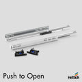 Hettich Quadro V6 Push-to-Open Drawer Runner Set – 30kg Load Capacity, with Clips The Hettich Quadro V6 Push-to-Open Drawer Runner Set is designed for handleless cabinetry, providing a clean, modern aesthetic with 30kg load capacity and mechanical push-to