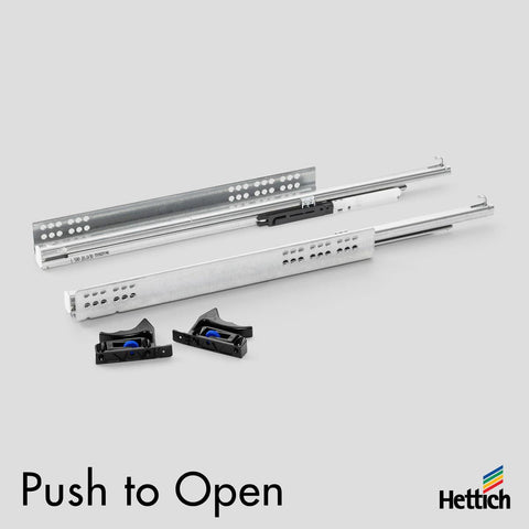 Hettich Quadro V6 Push-to-Open Drawer Runner Set – 30kg Load Capacity, with Clips