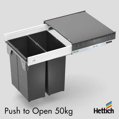 Hettich Atira Bin Set, Push-to-Open – Includes Drawer – White