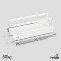 Hettich Atira Drawer, 50kg, Silent, White The Hettich Atira Drawer in White with Silent System offers exceptional strength, smooth operation, and modern aesthetics. Designed to handle heavy loads up to 50kg, this complete drawer set is ideal for base cabi