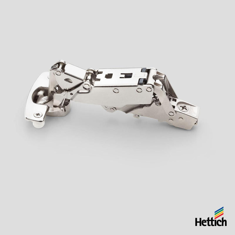 Hettich Sensys Hinge, 165° opening, Full Overlay The Hettich Sensys 165° Full Overlay Hinge offers exceptional door accessibility and is ideal for applications where a wide opening angle is needed—such as pantry units, pull-out shelves, or large cabinet c