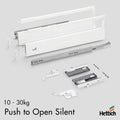 Hettich Atira Drawer, Push-to-Open SILENT, 10–30kg, Whit Upgrade your storage with the Hettich Atira Push-to-Open SILENT drawer system. Engineered for smooth, handle-free operation, it opens effortlessly with a gentle push and closes silently thanks to in