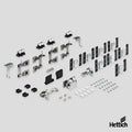 Hettich Wing 77 – Fittings Set Set contains all the parts required for 1 folding sliding door with 2 panels The inside cabinet body width of 800 mm should not be exceeded. The top panel must be designed so that it cannot sag by more than 1.5 mm under the