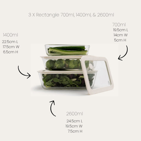 Glass Food Containers | Rectangle Mixed 3pk