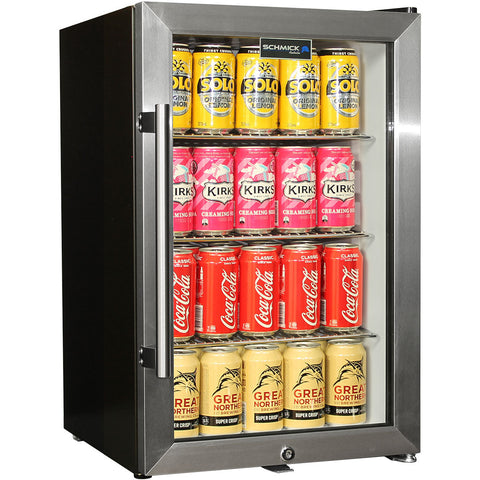 Tropical Glass Door Mini Bar Fridge Chromed Adjustable Shelves Blue Led Light And Holds 80 Cans - Model EC68-SSH