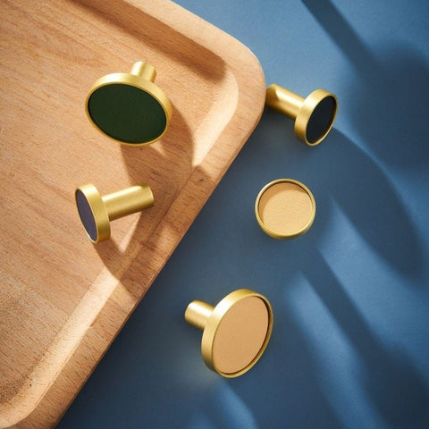 Kara Solid Brass & Leather Knob | Gold & Green S - L