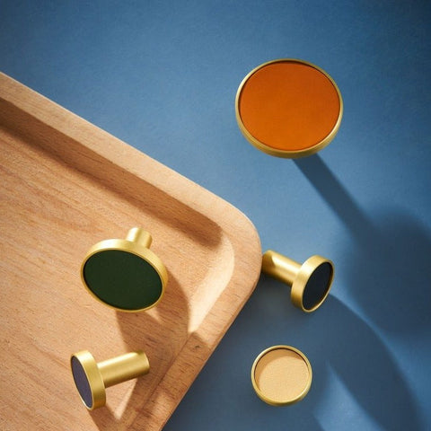 Kara Solid Brass & Leather Knob | Gold & Black