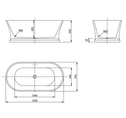 HAMPTON Freestanding 1500/1700mm Overflow Bathtub - Gloss White