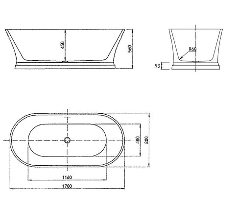 HAMPTON Freestanding 1500/1700mm Overflow Bathtub - Gloss White