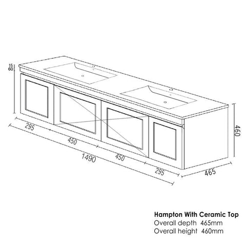 HAMPTON Mark II Wall Hung Vanity 1500mm Satin White