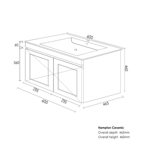 Hampton MKII Matte Black Ceramic Top Single Basin Vanity