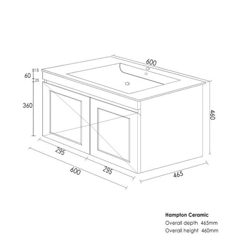 HAMPTON Mark II Wall Hung Vanity 600mm Satin White