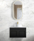 Hampton MKII Matte Black Single Basin Vanity Vanity Otti Australia 750mm Quartz Stone Pure White-20mm Above Counter