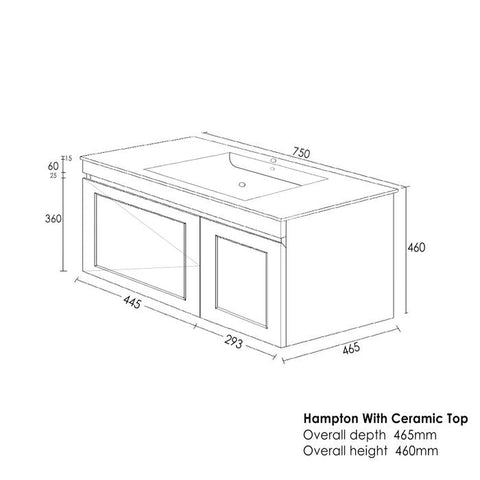 HAMPTON Mark II Wall Hung Vanity 750mm Satin White