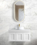 Hampton MKII Matte White Single Basin Vanity Vanity Otti Australia 900mm Quartz Stone Pure White-20mm Above Counter