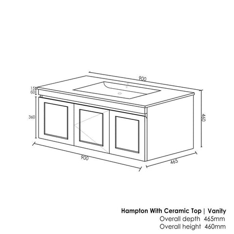 HAMPTON Mark II Wall Hung Vanity 900mm Satin White