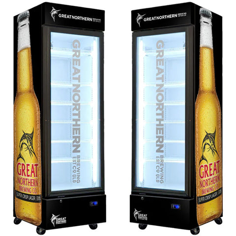 Great Northern Upright Quiet Running Black Glass Door Bar Fridge - Model SC372LB-GNBC-CRISP