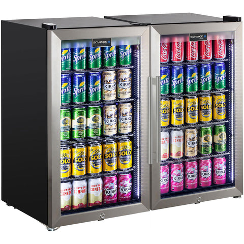 AAA Schmick Outdoor Triple Glazed Alfresco Bar Fridge Combo With LED Strip Lights, Lock and LOW E Glass, indoor use also perfect! - Model HUS-SC88-SS-COMBO: Two fridges, one unit