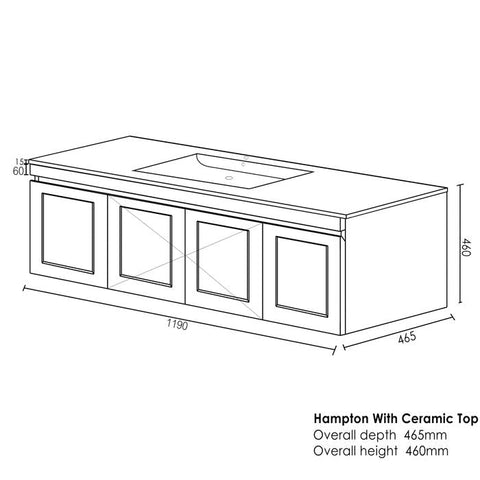 HAMPTON Mark II Wall Hung Vanity 1200mm Satin White