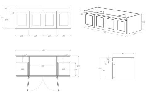 HAMPTON Mark II Wall Hung Vanity 1200mm Satin White