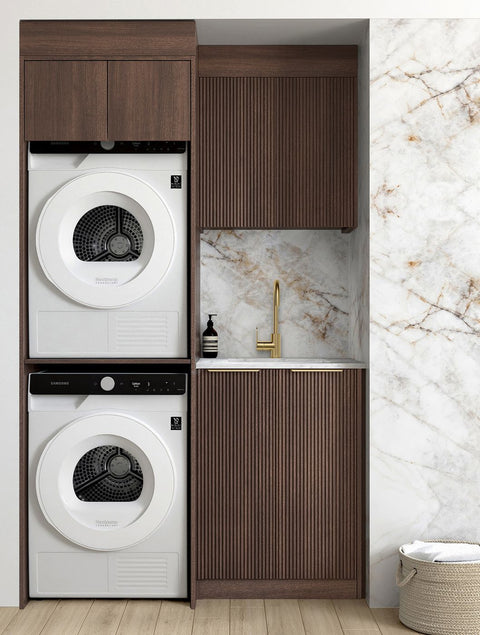 Havana Walnut Laundry Cabinet with Stone Top Set 1305x600x2100mm (Style C)