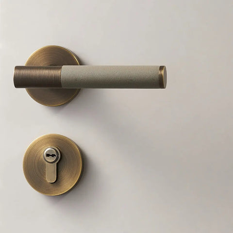 Kara Solid Brass & Leather Door Lever | Bronze & Grey