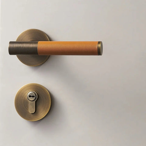 Kara Solid Brass & Leather Door Lever | Bronze & Orange