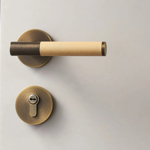 Kara Solid Brass & Leather Door Lever | Bronze & Beige