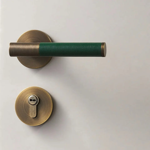 Kara Solid Brass & Leather Door Lever | Bronze & Green