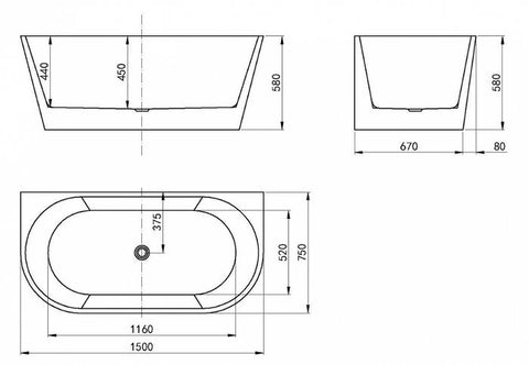 VERONA Bathtub Back to Wall 1500mm