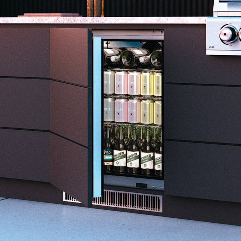 Fully Integrated Outdoor Blastcool 1 Door Bar Fridge Best Alfresco 316 Stainless Quiet Right Hinge - Model iXP1-840-R: Built into the outdoor kitchen