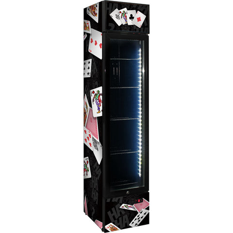 Branded Skinny Upright Bar Fridge With 'Joker' Playing Card Design - Model SS-P160FA-JOKER