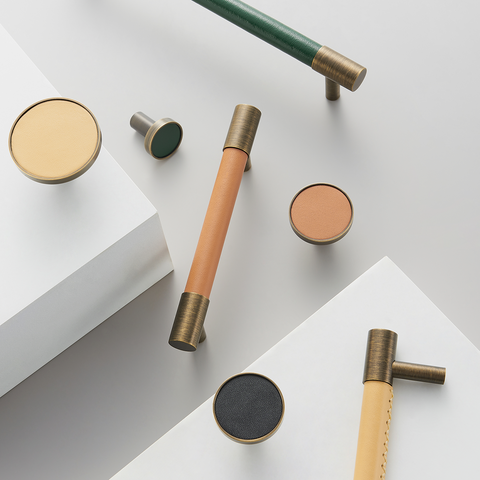Kara Solid Brass & Leather Knob | Bronze & Orange