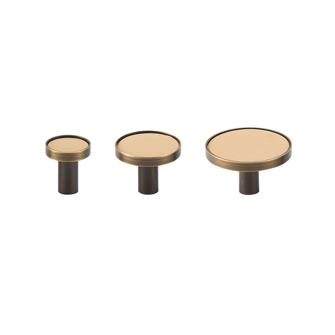 Kara Solid Brass & Leather Knob | Bronze & Beige S - L