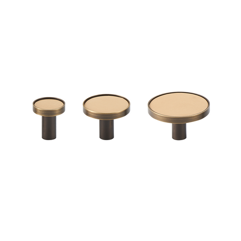 Kara Solid Brass & Leather Knob | Bronze & Beige