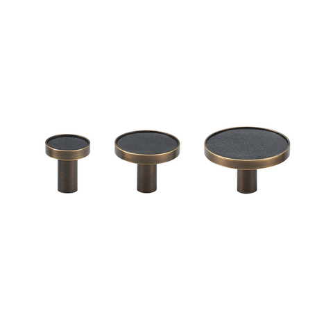 Kara Solid Brass & Leather Knob | Bronze & Black